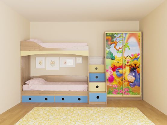 Детская с двухъярусной кроватью и шкафом-купе с фотопечатью ДК 5.1